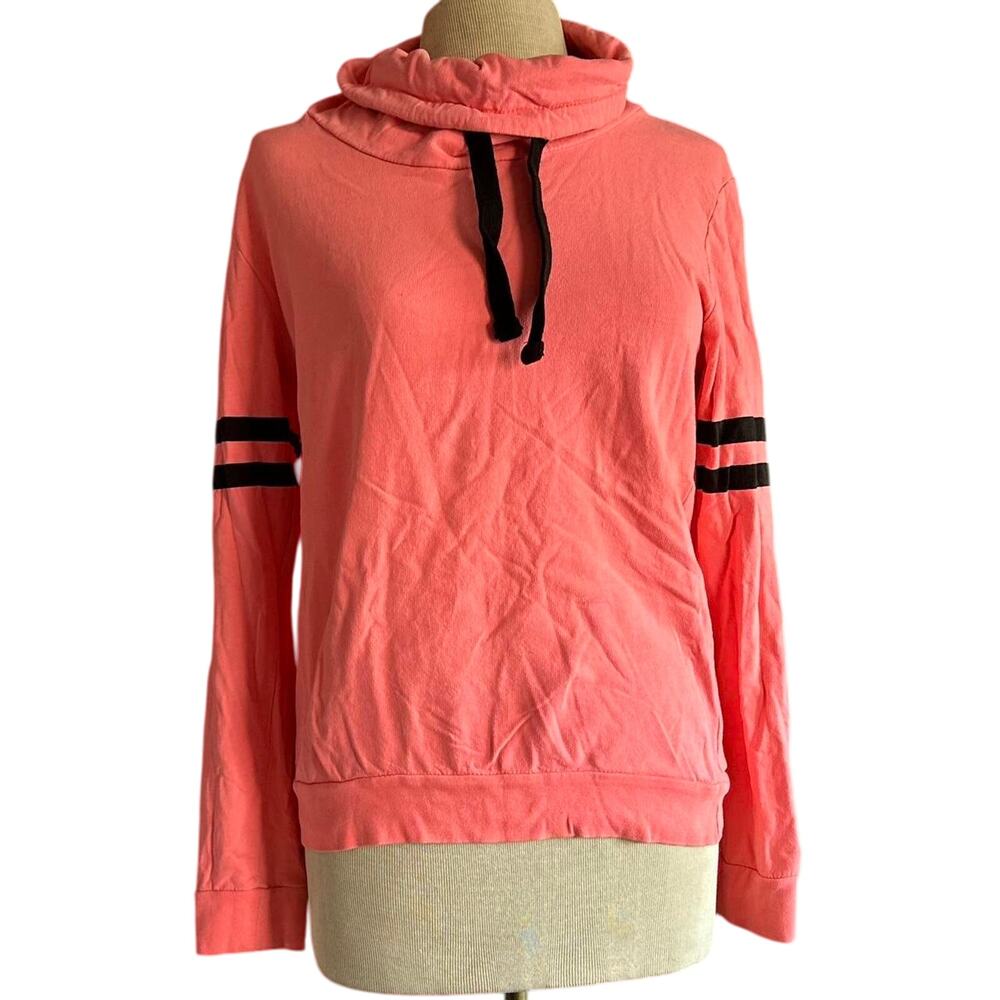 Womens Sweatshirt Size Large Coral Pink Retro Vibe Cowl Neck Workout Outdoor Gym